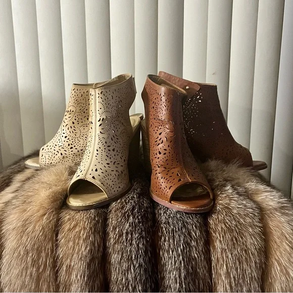 Chic Cut-Out Peep-Toe Heels in Tan and Brown - Picture 2 of 7